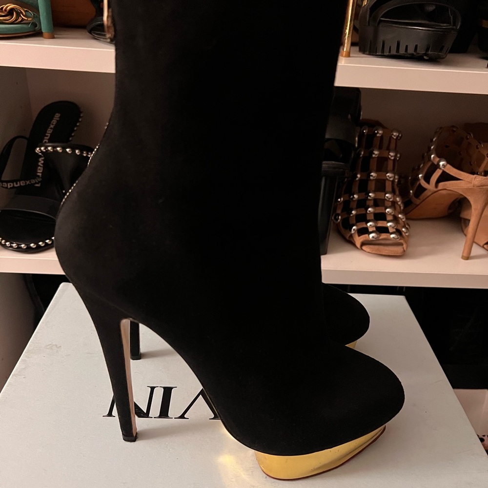 Charlotte Olympia Black Suede Platform Boots 41